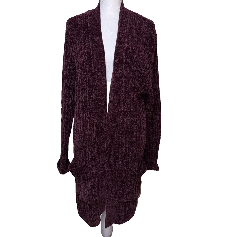 Matty M Cardigan‎ Size XL Wine Chenille Open Front Duster Pockets Cozy Plush